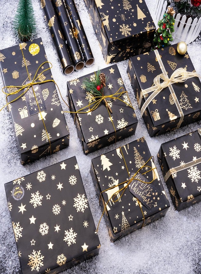 Rancco Christmas Wrapping Paper Rolls-3 Rolls Black and Gold Wrapping Paper, Christmas Tree Snowflake Reindeer Glitter Foil Xmas Wrap Paper for New Year, Party, Birthday, Wedding, Holiday, 17 x 118'' - Image 5